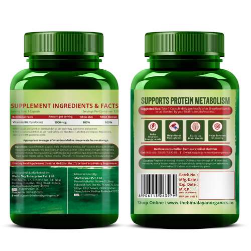 Vlado's Himalayan Organics: Plant-Based Vitamin B6 | Supports Immunity, Brain Health (120 Capsules)