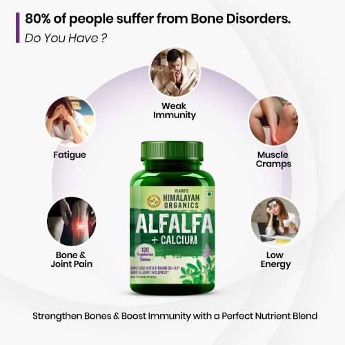 Vlado's Himalayan Organics: Alfalfa, Calcium Citrate Malate 1200mg with Vitamin D, K2 (MK7), B12, Zinc & Magnesium - 120 Veg Tablets