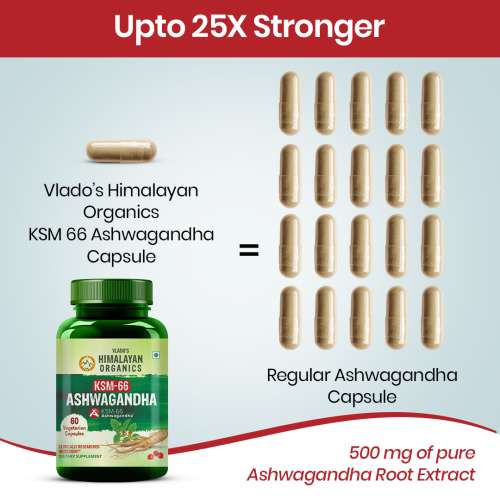 Vlado's Himalayan Organics: KSM - 66 Ashwagandha 1000Mg I KSM-66 I Boost Energy, Strength, Stamina | Helps Anxiety & Stress Relief For Men & Women (60 Capsules)