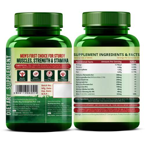 Vlado's Himalayan Organics: Vlado's Himalayan Organics Testosterone Booster | Supports Muscle & Energy Boost | With Vitamin D3, Magnesium, Zinc, Tribulus, Ashwagandha & Safed Musli | 90 Veg Tabs