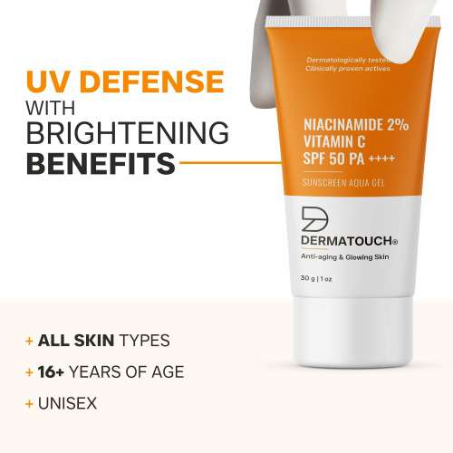 Dermatouch: Dermatouch Niacinamide 2% Vitamin C Sunscreen For Glowing Skin | Spf 50+ Pa ++++ | Quick Absorbing | Zero White Cast | 30gm