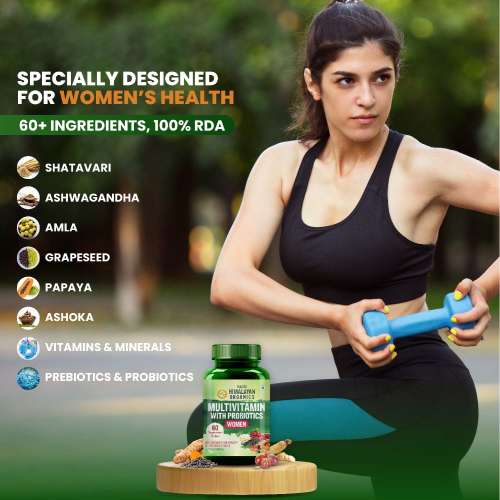 Vlado's Himalayan Organics: Vlados Himalayan Organics Multivitamin With Probiotics Supplement For Women With 60+ Essential Ingredients | Multiminerals For Immunity and Energy, Hair, Skin & Bone Support - 60 Veg Tablets