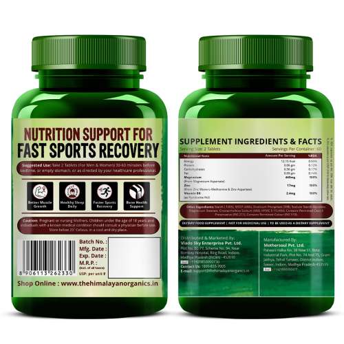 Vlado's Himalayan Organics: ZMA (Zinc, Magnesium Aspartate) Sports Recovery Supplement - 120 Veg Tablets