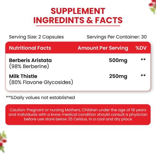 Vlado's Himalayan Organics: Vlado's Himalayan Organics Berberis Berberine 98% with Milk Thistle I Berberine Capsules 750 mg | Berberine Supplements for 2X Liver Support I Berberis Aristata ISupports Liver Health, Antioxidant Protection & Weight Management | Herbal Formula for Detox 