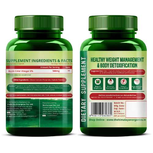Vlado's Himalayan Organics: Apple Cider Vinegar Supplement for Body Detoxification & Supports Digestive Health - 90 Veg Capsules