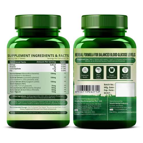 Vlado's Himalayan Organics: Plant Based Gluco Balance Insulin Resistance, Diabetes Control | Jamun, Bittermelon, Amla, Gudmar, Chirayta Extracts | 60 Veg Tablets