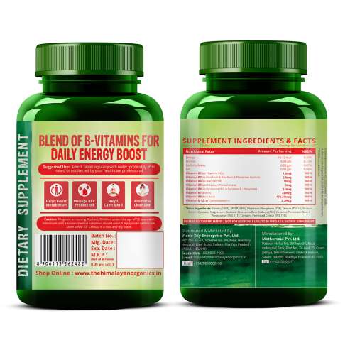 Vlado's Himalayan Organics: Vitamin B Complex with 100% RDA B1, B2, B3, B5, B6, B7, B9 & B12 | Hair Growth, Energy & Immunity | Youthful Skin - 120 Veg Tablets