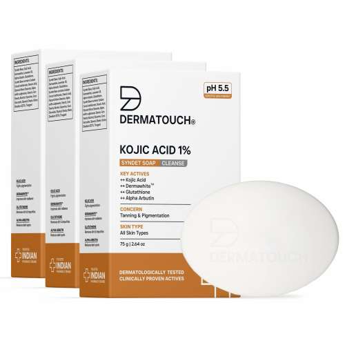 Dermatouch: DERMATOUCH Kojic Acid 1% Soap with Glutathione | For Pigmentation & Sun damage | Soap for Men & Women | Suitable for All Skin Types | 75gm x 3
