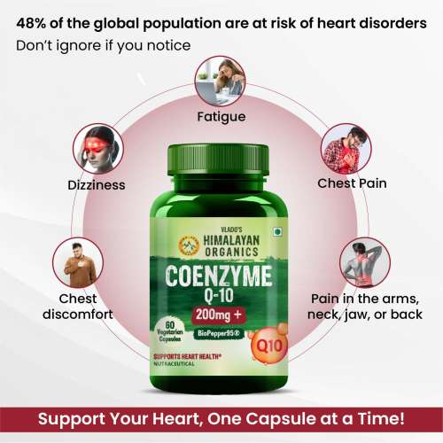 Vlado's Himalayan Organics: CoQ10-200mg With BioPepper - 5mg , COENZYME Q-10 Supplement | High Absorption I Antioxidant Support Healthy Heart Boost Energy And Metabolism High Strength For Men And Women - 60 Caps