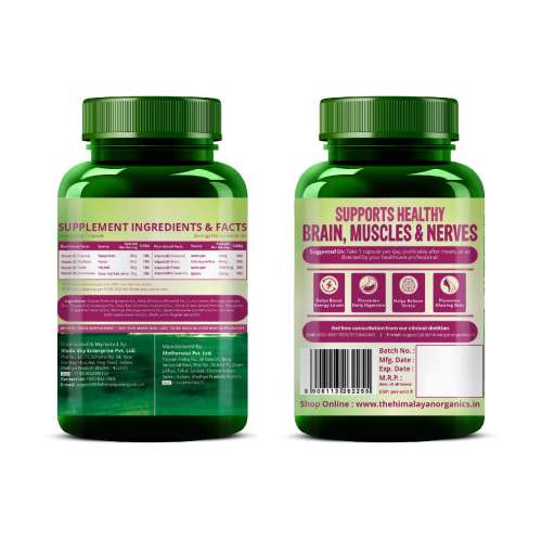 Vlado's Himalayan Organics: Plant Based B-Complex Vitamins B12, B1, B2, B3, B5, B6, B9 and Biotin for Metabolism, Hair and Energy- 60 Veg Capsules