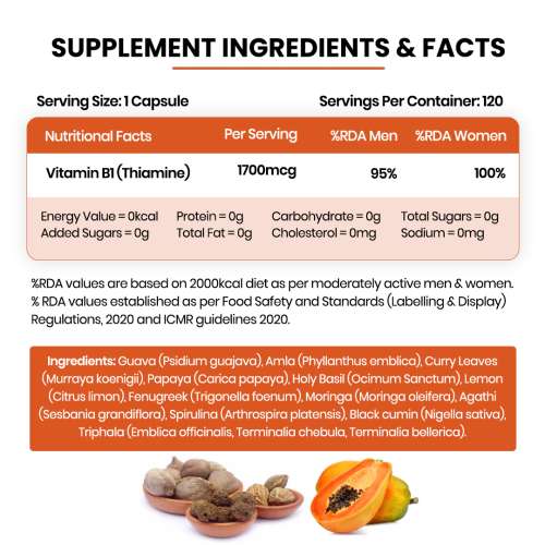 Vlado's Himalayan Organics: Plant-Based Vitamin B1 | Rich in Antioxidants | Supports Memory And Energy (120 Capsules)