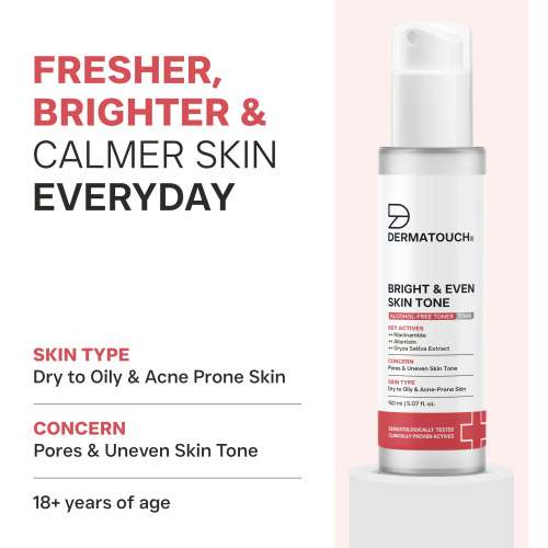 Dermatouch: Dermatouch Bright & Even Skin Tone Alcohol Free Toner With 3% Niacinamide  Face Toner For Dullness, Dehydration & Open Pores / Suitable For All Skin Types 150ml  Pack Of 2