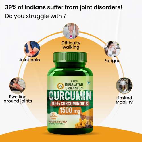 Vlado's Himalayan Organics: Vlado's Himalayan Organics Curcumin With Biopiperine 1500mg Tablets With 95% Curcuminoids Supplements For Better Absorption | Good For Skin & Joint pains - 90 Veg Tablets
