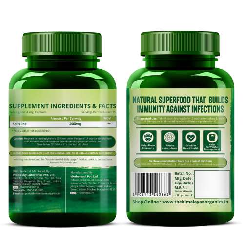 Vlado's Himalayan Organics: Spirulina 2000mg Supplement | Green Food For Good Health Weight Management And Immunity Booster | Helps In Healthy Heart - 60 Vegetarian Capsules