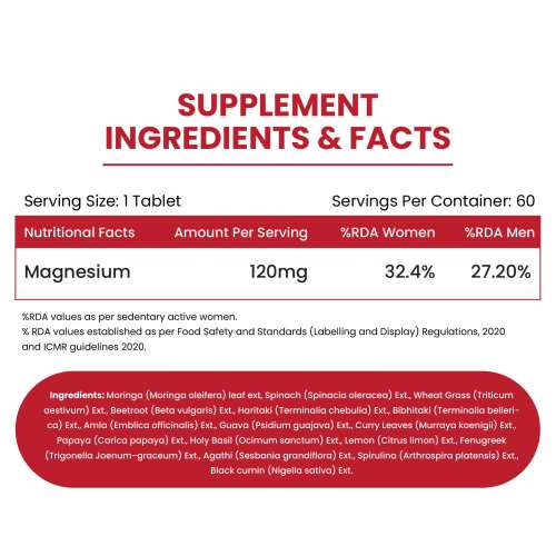 Vlado's Himalayan Organics: Plant Based Magnesium Supplement 1360mg With Turmeric Spirulina, Wheatgrass, Moringa | Supports Bone Muscle & Bone Health | Boost Energy Level - 60 Veg Tablets