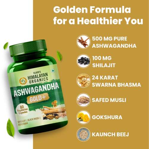 Vlado's Himalayan Organics: Vlado's Himalayan Organics Ashwagandha Gold Plus | Supports Strength, Energy & Immunity | 60 Veg Capsules
