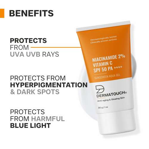 Dermatouch: Dermatouch Niacinamide 2% Vitamin C Sunscreen For Glowing Skin | Spf 50+ Pa ++++ | Quick Absorbing | Zero White Cast | 30gm