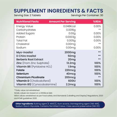 Vlado's Himalayan Organics: PCOS Multivitamin Supplement 2000mg Myo-Inositol, Caronositol, Folate, Chromium, Calcium & Vitamin D | 60 Veg Tablets
