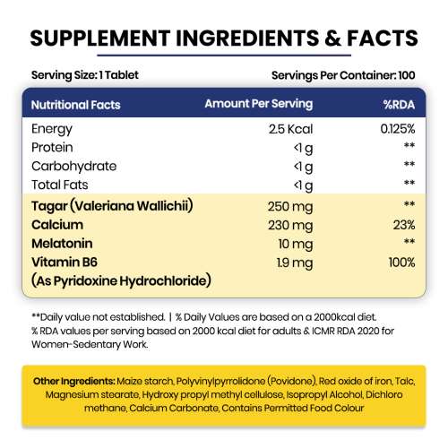 Vlado's Himalayan Organics: Melatonin 10Mg + Tagar 250Mg Supplement With Vitamin B6 And Calcium | Non-Habit Forming, Restful Sleep, Improved Focus, Relaxed Mind | Good For Eye Health - 60 Veg Tablets