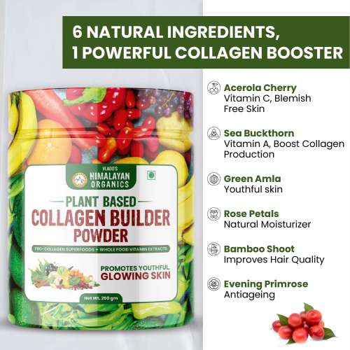 Vlado's Himalayan Organics: Plant Based Collagen Builder Powder for Skin Regeneration, Anti-Aging Beauty & Repair (with Sea Buckthorn,Evening Primrose, Acai Berry) 250gm