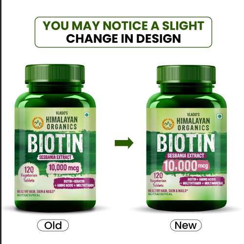 Vlado's Himalayan Organics: Biotin 10,000 mcg Supplement with Keratin, Amino Acids & Multivitamin - 120 Veg Tablets