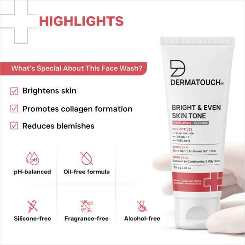 Dermatouch: Dermatouch Bright & Even Skin Tone Face Wash Po2 | For Tan & Dark Spot Removal | For Even & Glowing Skin | For All Skin Types | For Both Men & Women | 70gm  Pack Of 2