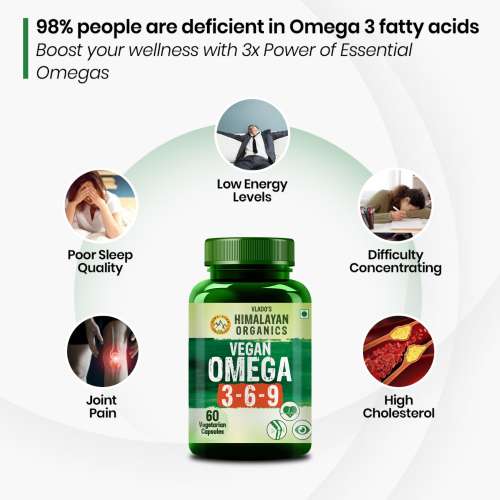 Vlado's Himalayan Organics: Omega 3 6 9 Vegan Natural Nutrition Supplement for Muscle, Bone , Heart & Skin - 60 Capsules