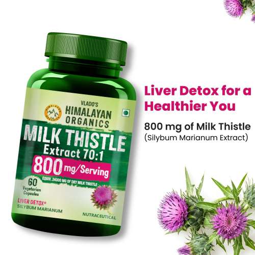 Vlado's Himalayan Organics: Vlado's Himalayan Organics Milk Thistle Extract Detox Supplement For Men And Women With 800Mg Of Silybum Marianum For Healthy Liver | Helps in Cleanse Liver - 60 Vegetarian Capsules
