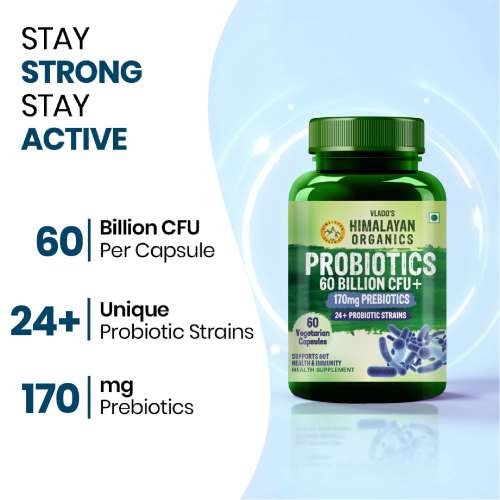 Vlado's Himalayan Organics: Probiotics 60 Billion CFU + 170Mg Prebiotics + 24 Strains Supplement | Better Nutrient Absorption | Healthy Digestion, Stronger Immunity & Overall Wellness - 60 Veg Capsules