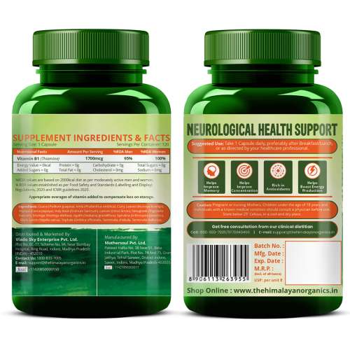 Vlado's Himalayan Organics: Plant-Based Vitamin B1 | Rich in Antioxidants | Supports Memory And Energy (120 Capsules)