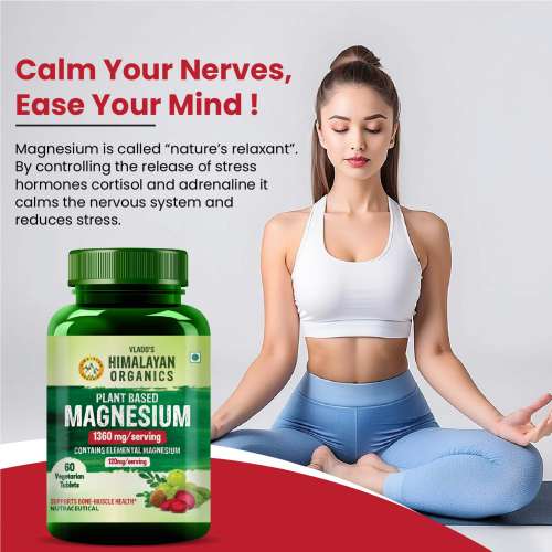 Vlado's Himalayan Organics: Plant Based Magnesium Supplement 1360mg With Turmeric Spirulina, Wheatgrass, Moringa | Supports Bone Muscle & Bone Health | Boost Energy Level - 60 Veg Tablets
