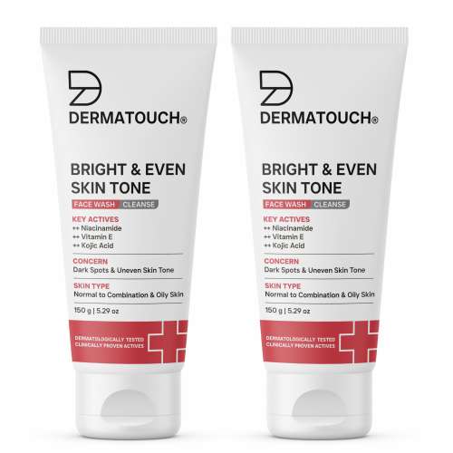 Dermatouch: Dermatouch Bright & Even Tone Face Wash With Niacinamide, Vitamin E And Kojic Acid | Daily Gentle Face Wash For Tan, Pigmentation, Uneven Tone | 150gm  Pack Of 2