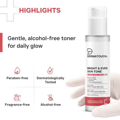 Dermatouch: Dermatouch Bright & Even Skin Tone Alcohol Free Toner With 3% Niacinamide  Face Toner For Dullness, Dehydration & Open Pores / Suitable For All Skin Types 150ml  Pack Of 2