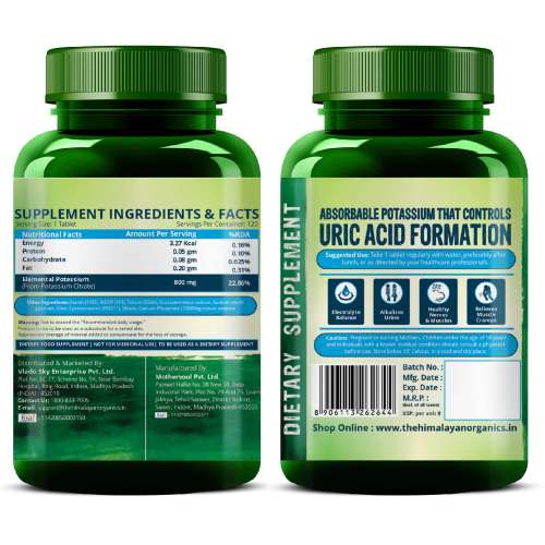 Vlado's Himalayan Organics: Potassium Citrate 800mg | Supports Nerve & Muscle Health | 120 Veg Tablets