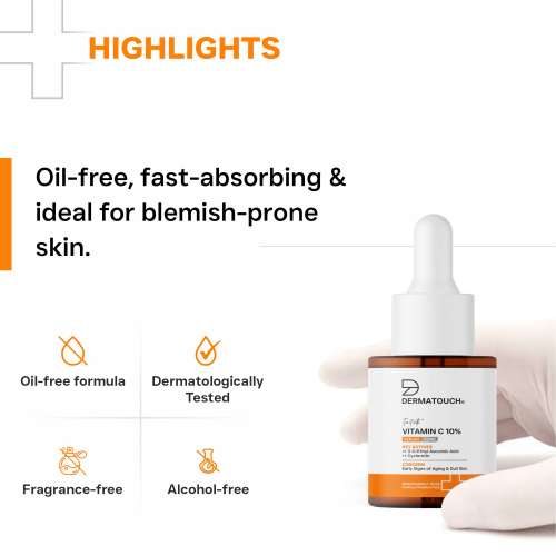 Dermatouch: Dermatouch Vitamin C 10% Serum With Cycloretin  Brightening, Firming & Anti-Aging Face Serum For Men & Women | For A Radiant, Firmed & Even-Toned Skin 20ml