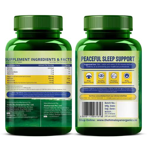 Vlado's Himalayan Organics: Melatonin 10mg + Tagar 250mg | Potent Sleep Aid Formula | 120 Veg Tablets