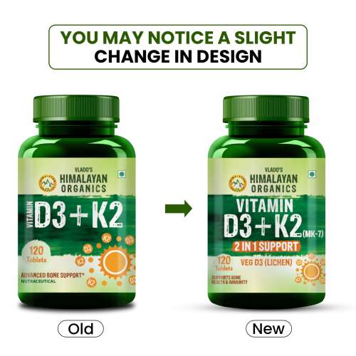 Vlado's Himalayan Organics: Vlados Himalayan Organics Vitamin D3 600 IU + K2 as MK7 Supplement | Supports Stronger Immunity & Bone & Heart Health | Healthy Heart For Men And Women - 120 Veg Tablets