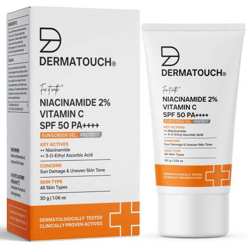 Dermatouch: Dermatouch Niacinamide 2% Vitamin C Sunscreen For Glowing Skin | Spf 50+ Pa ++++ | Quick Absorbing | Zero White Cast | 30gm