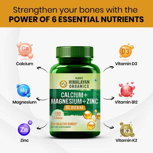 Vlado's Himalayan Organics: Calcium Magnesium Zinc Vitamin D3 & B12- 120 Vegetarian Tablets