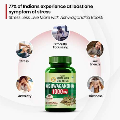 Vlado's Himalayan Organics: Ashwagandha 1000Mg | Boost Energy, Strength, Stamina | Helps Anxiety & Stress Relief For Men & Women (120 Capsules)