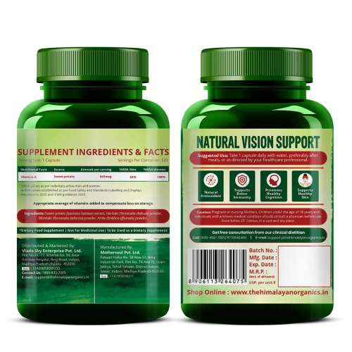 Vlado's Himalayan Organics: Plant-Based Vitamin A Supplement Supports Healthy Eye Sight | Natural Anti-Oxidant (120 Capsules)