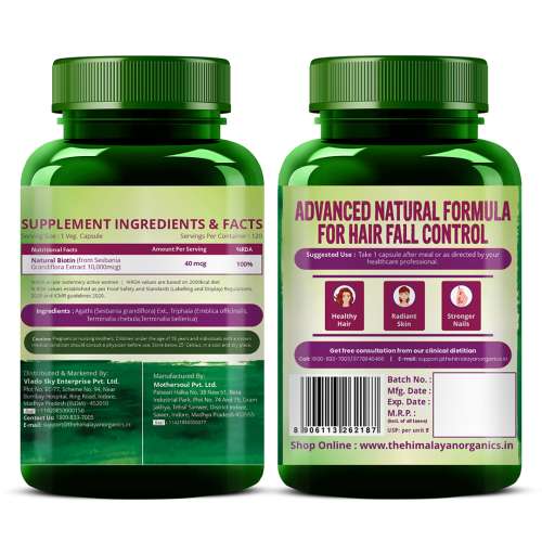 Vlado's Himalayan Organics: Plant Based Biotin 10,000mcg/Serve- 120 Veg Capsules