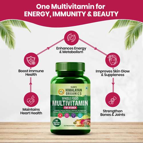 Vlado's Himalayan Organics: Whole Food Multivitamin for Women || With Natural Vitamins, Minerals, Extracts || Best for Energy, Brain, Bone Health || 60 Veg Capsules