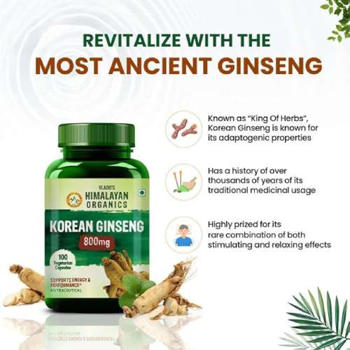 Vlado's Himalayan Organics: Korean Red Ginseng 1000mg/Serve 100 Veg Capsules