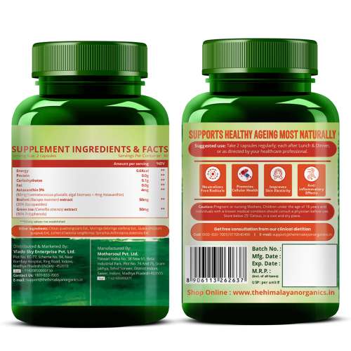 Vlado's Himalayan Organics: Naturally Sourced Astaxanthin 4mg | Antioxidant for Skin, Eye & Energy | 60 Veg Capsules
