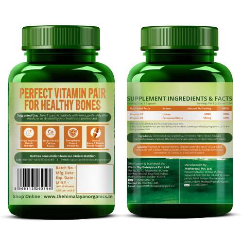 Vlado's Himalayan Organics: Plant Based D3 + K2 - 120 Veg Capsules