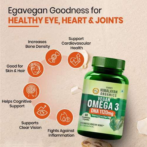 Vlado's Himalayan Organics: Vlado's Himalayan Organics Vegan Omega 3 - 1120 MG Supplement | 3X Strength | Veg DHA | Vegetarian Omega 3 | Algal DHA | Plant Based | No Fish oil Used I Healthy Heart, Joints & Eyes I Omega Capsules for Men & Women- 60 Veg Capsules