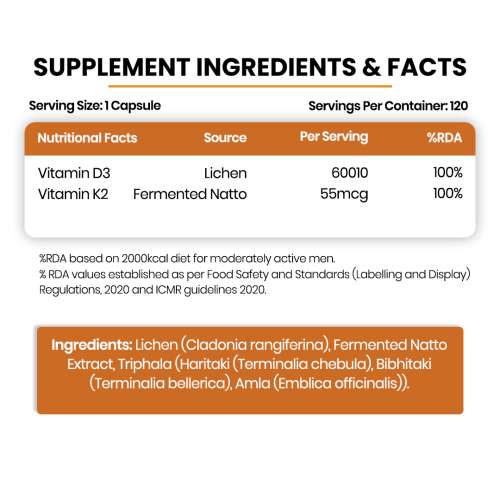 Vlado's Himalayan Organics: Plant Based D3 + K2 - 120 Veg Capsules