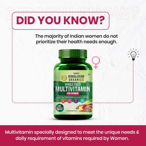 Vlado's Himalayan Organics: Whole Food Multivitamin for Women || With Natural Vitamins, Minerals, Extracts || Best for Energy, Brain, Bone Health || 60 Veg Capsules