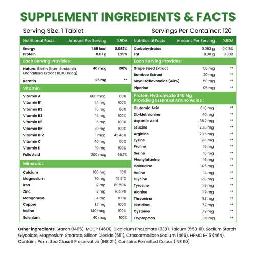 Vlado's Himalayan Organics: Biotin 10,000 mcg Supplement with Keratin, Amino Acids & Multivitamin - 120 Veg Tablets